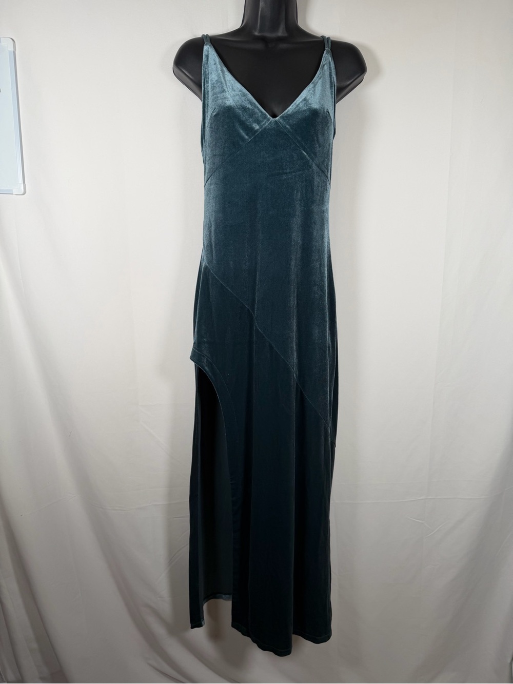 Teal Velvet‎ Babydoll Maxi Slip Dress with High Slit